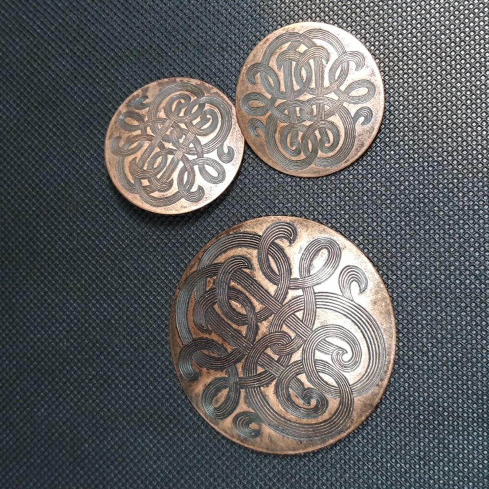 Vintage Brass Clip Earrings & Brooch Set